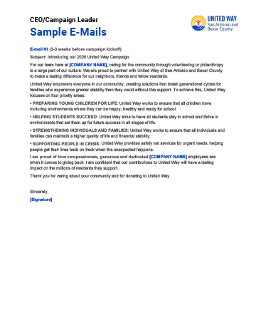 2026 Communication Templates  - United Way of San Antonio and Bexar County